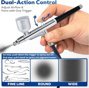Kit de pistolet aérographe avec compresseur d'air, pistolet de peinture à double action compact à brancher, inclut des buses de 0,2/0,3/0,5 mm pour le nail art et le mobilier - Product Image 6