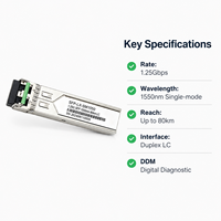 Transceiver optique SFP 1,25 G 80 km 1550 nm SMF Duplex LC Hot Swap Module SFP standard MSA Prise en charge DDM pour Ethernet Gigabit