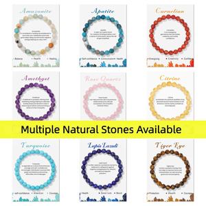 Bracelet Élastique Perlé en Pierres Naturelles <span class=keywords><strong>de</strong></span> 8 mm avec Carte, Bracelets en <span class=keywords><strong>Cristal</strong></span> d'Améthyste <span class=keywords><strong>de</strong></span> Guérison pour Femmes et Hommes, Plusieurs Options <span class=keywords><strong>de</strong></span> Pierres - Product Image 3