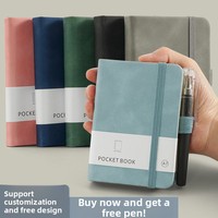 Mini carnet de poche A7 avec texture simili-peau, design simple, bloc-notes portable et carnet de mémos, cadeau avec bande élastique