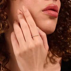 14k Solid Gold Minimal Wedding <b>Ring</b> <b>Thin</b> Stacking Half eternity, vermeil Dainty Baguette <b>Ring</b> with Lab Grown Diamond - Product Image 5