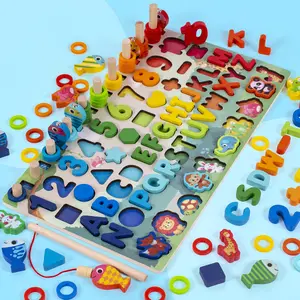 Wholesale Multifunction 3D Cartoon Jigsaw Puzzle Toy Educational Fruit Shape Animal Cognitive Matching Board Wooden Toys