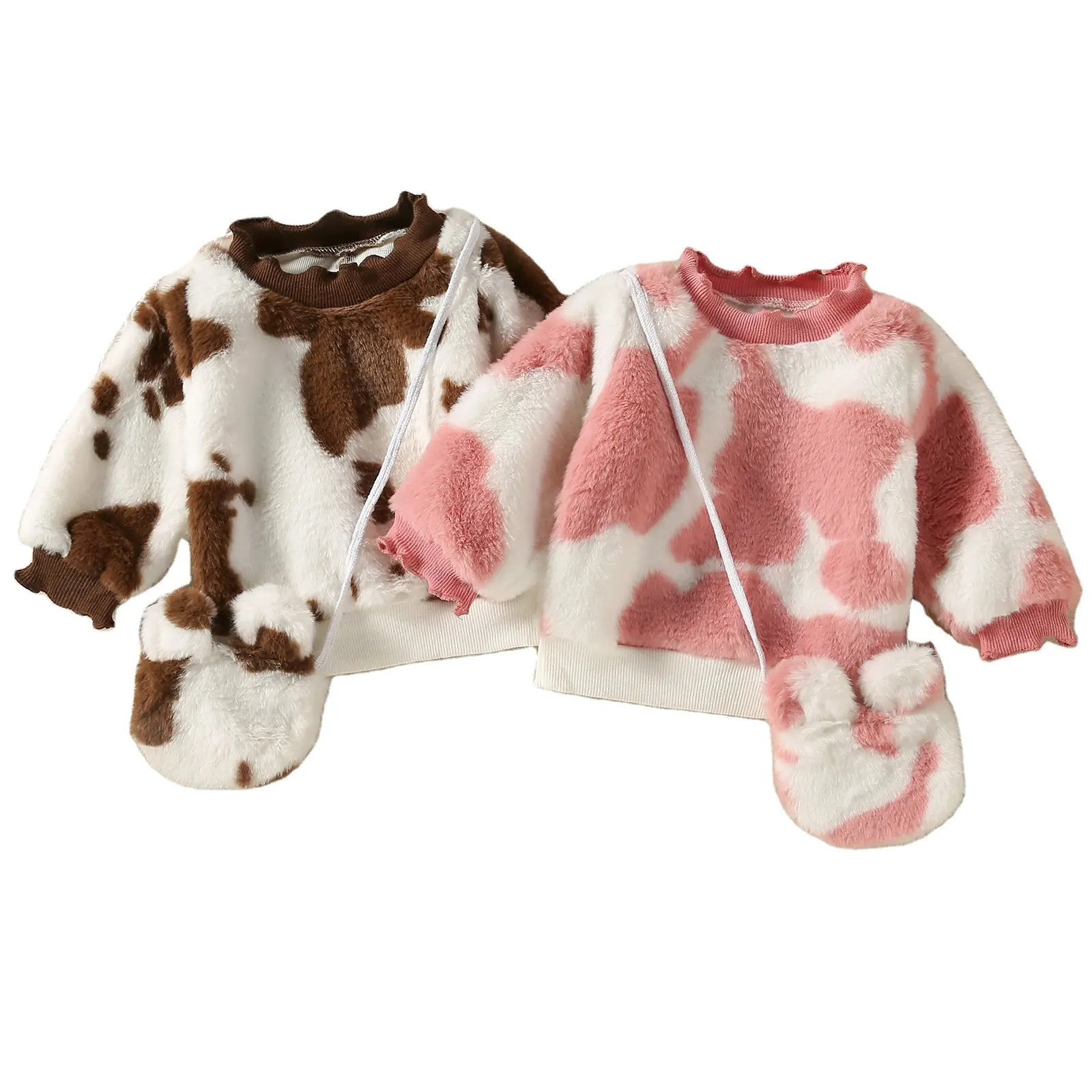 Yiyuan Ins Western Cow Fancy Fluffy Baby camicetta invernale per ragazza Country Boutique magliette per bambini manica intera con borsa