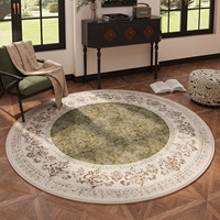 Tapis rond vintage français vert à bordure florale, antidérapant et lavable, pour salon, chambre, bureau ou sous un fauteuil.