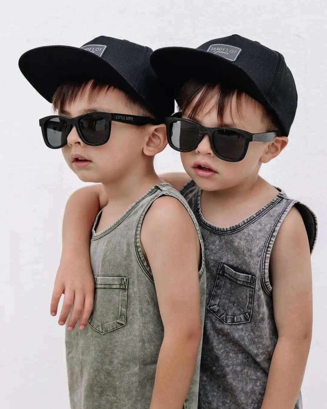 Custom Baby Kids Stone Wash Cool Tank Top Shirts Boys Girls Casual Vintage Sleeveless Cotton Tops with Pocket