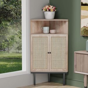 Wood <strong>Corner</strong> Cabinet <strong>Rattan</strong> Doors Adjustable ShelvesDesign-Durable Cabinet Entryway <strong>Corner</strong> Modern for Bathroom Living - Product Image 1