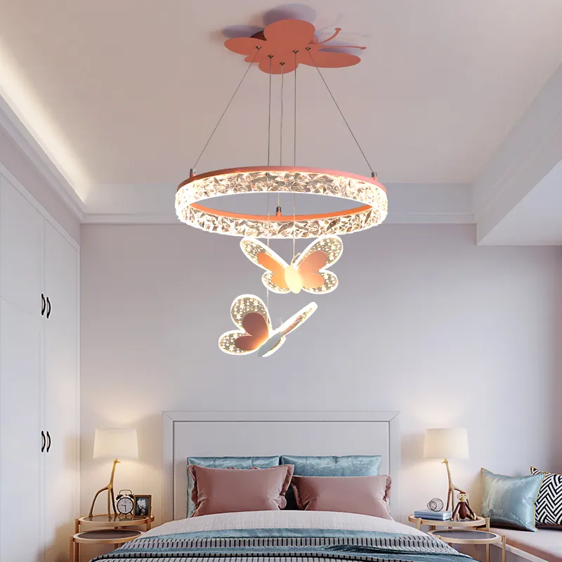 2022 new luxury creative butterfly pink white acrylic LED pendant lamp is suitable for children's room chandelier