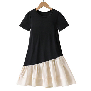 Adolescent Filles Manches Courtes Robes Noires Ins Nouvel Été Grande Fille Robe À Volants - Product Image 1