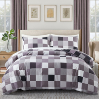 Ensemble de literie moderne en microfibre à motif quadrillé quatre couleurs, 3 pièces, taille king, housse de couette et 2 taies d'oreiller imprimées, 100% polyester, pour la maison