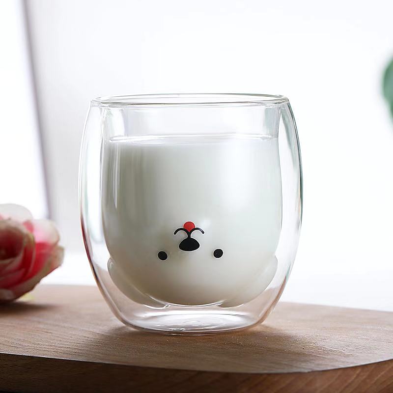 Wholesale Colored Borosilicate Coffee Tea Water Bear Double Wall Glass Cup