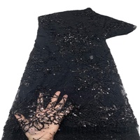 Tissu en dentelle française à sequins noirs en gros, tissu en dentelle perlée, tissu brodé, dentelle africaine haut de gamme pour robe décontractée