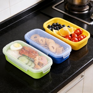 Boîte à lunch pour enfants compatible micro-ondes, récipient de stockage alimentaire en silicone, couvercle en plastique, anti-fuite, écologique, pliable, boîte bento - Product Image 1