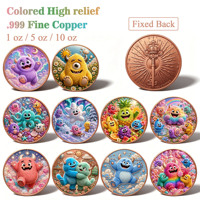 Koin Tembaga Murni 999 5 oz Seri Kartun Hewan Monster Kecil Warna-warni Relief Tinggi UV 3D Edisi Kolektor