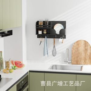 Wooden <b>Wall</b> <b>Mounted</b> <b>Shelf</b> Black 2 Layer Key Rack Entryway Organizer Storage Rack - Product Image 4