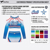 Nouvel uniforme de cheerleading ALLStar bleu tendance avec design gratuit, strass de haute qualité, modèles personnalisés pour équipe de cheerleading