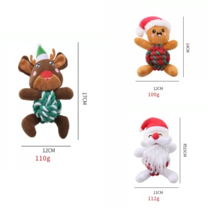 Giáng sinh sang trọng và bông sợi dây thừng con chó đồ chơi Squeaky bền nhai Đồ chơi cắn kháng răng Làm sạch tương tác vật nuôi đồ chơi - Product Image 5