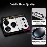 Protection d'objectif d'appareil photo AR+AF Armor Plate pour iPhone 18 Pro Max avec béquille pliable, charnière renforcée et verre trempé 9H