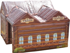Dépôt de trains gonflable pour l'extérieur Tente gonflable pour maison Réplique de camping Cabane <span class=keywords><strong>en</strong></span> rondins Tente gonflable étanche et portable - Product Image 2