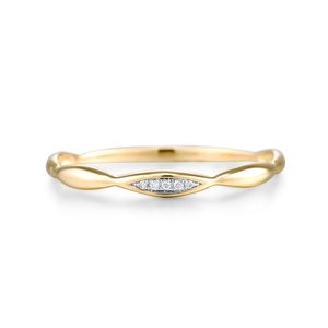 10K Solid Yellow Gold Micro Pave Zircon Stackable <b>Ring</b> Smooth Double Curved Bulge <b>Thin</b> Dainty Promise Band for Women - Product Image 1