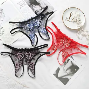 Sexy Women Underwear Panties Open Crotch Lingerie G-stings Hollow Thong Young Girls Hot Embroidery Lace T-back Panties #0966