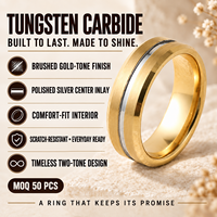 Bague de mariage personnalisée en carbure de tungstène et or 18 carats pour homme, bicolore or brossé et argent incrusté, ajustement confortable, bagues de fiançailles pour femme