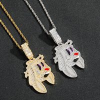 Collier pendentif lapin de dessin animé serti de zircone cubique taille baguette, bijoux hip-hop pour hommes, vente en gros