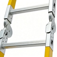 2X7 Basamaklı Sarı Ayarlanabilir Menteşeli Katlanır Fiberglas Elektrik İzolasyonlu Merdiven Sabitleyici 150kg Dış Mekan Merdiveni Banyo