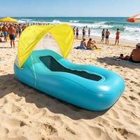 Nouvelle chaise longue gonflable en PVC OEM avec auvent, pour piscine extérieure, design pliable, transat pare-soleil, canapé aquatique, pour 1 personne, CN