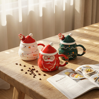 Mug en céramique personnalisé avec logo de Noël, dessin animé du Père Noël, avec couvercle et cuillère, tasse à eau créative transfrontalière, mug cadeau de Noël