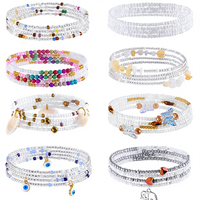 ELABEST Perles de taille africaines pour femmes 24-47 pouces, 8 pièces, élastiques, en pierre naturelle et alliage, accessoires de bijoux colorés