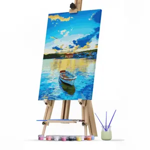 定制热卖手绘蓝色湖船海景风景Diy丙烯酸涂料成人套装