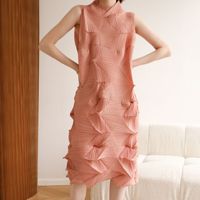 Robe mi-longue plissée sans manches en fibre de polyester, grande taille, coupe ample, haut de gamme, pour l'été, directement de l'usine