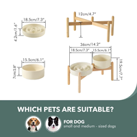 Kaymaz Ahşap Tabanlı Sağlıklı Beslenme Bulmacalı Köpek Mama Kabı Seti Yükseltilmiş Seramik Evcil Hayvan Çift Mama Kabı
