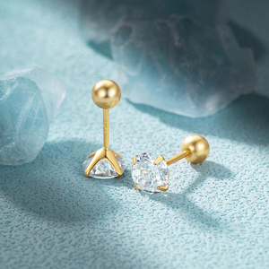 ROXI Pendientes Pequeños de Plata 925 Bañados en Oro de 18K con Zirconia Brillante de Corte Diamante Clásico, Tipo Piercing de Bola de Rosca - Product Image 4