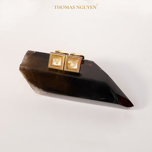 Luxury 18K Gold-Plated <b>Cufflinks</b> for men with Fengshui Golden Rutilated Quartz MSDAVA002 | Tinh Vu Collection | Made in Vietnam - Product Image 5