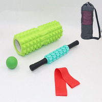 Kit d'entraînement Pilates multifonctionnel 33 cm : Rouleau en mousse en forme de croissant de lune, bâton de massage, balle de fascia et bande de résistance creuse