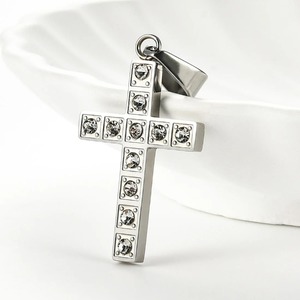 Collier pendentif croix religieuse en acier inoxydable avec strass brillants pour hommes et femmes, chaîne ras-du-cou, breloques, cadeaux de bijoux DIY - Product Image 3