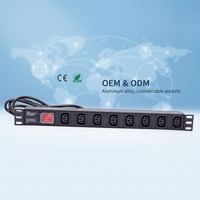 YOSUN CE RoHS PDU de 19" 1U IEC de Aleación de Aluminio con 8 Tomas C13 y Interruptor para Gabinete de Centro de Datos