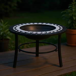 Brasero de cerámica con mosaico de 26.8 pulgadas en blanco y negro, mesa brasero para exteriores de estilo moderno, independiente, con combustible de bioetanol - Product Image 2