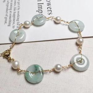 Exquisito elegante perla de agua dulce Natural Jadeíta paz hebilla suerte verde Jade Donut pulsera para mujeres señoras regalo - Product Image 3