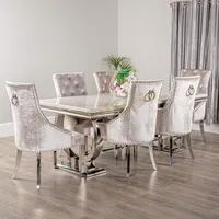 Ensemble Moderne de Mobilier de Salon : Tables et Chaises de Salle à Manger en Acier Inoxydable avec Plateau en Marbre pour la Maison