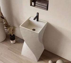Lavabo a mano irregolare, lavabo a piedistallo da bagno con superficie solida, lavabo indipendente in pietra composita in resina - Product Image 3