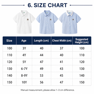 Chemise à manches courtes pour garçons 2026, en mélange de coton, col polo, broderie ours, style décontracté preppy, légère, boutonnée - Product Image 6