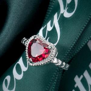 Anello in Rame con Zircone <span class=keywords><strong>Rosso</strong></span> <span class=keywords><strong>Vino</strong></span> a Forma di Cuore, Regalo di Alta Qualità per San Valentino - Product Image 4