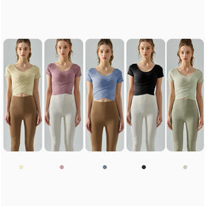 Nouveauté 2026 : Haut de yoga croisé à manches courtes avec soutien-gorge intégré, sensation seconde peau, amincissant, pour femme - Product Image 3