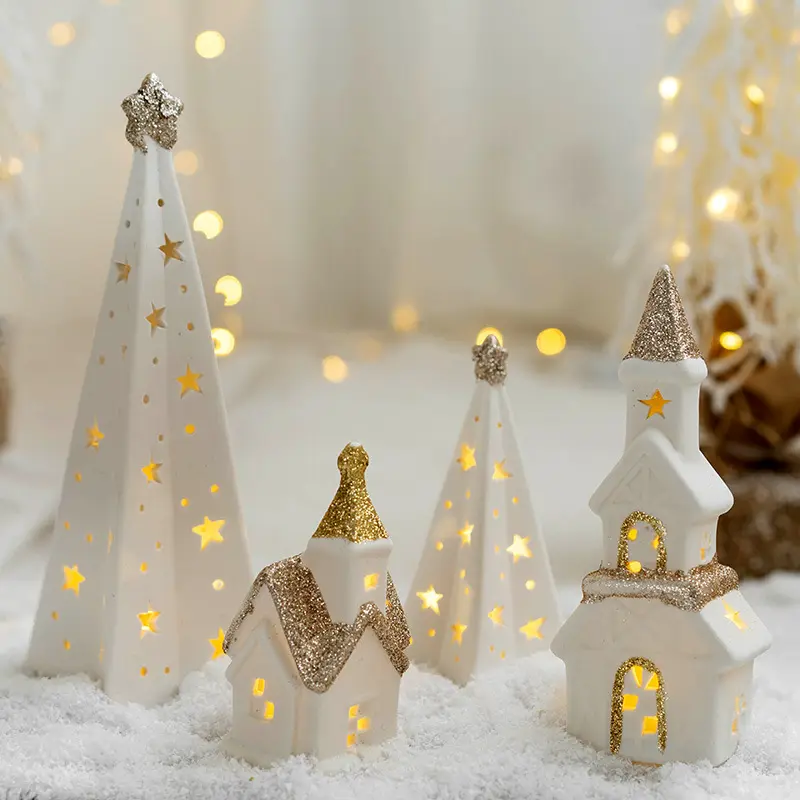 Christmas Ceramic Tabletop Ornaments Led Light Table Decoration Holiday Decor