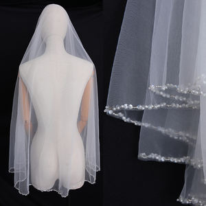 حجاب العروس ذو الشعبية مطرز بالخرز أبيض بدون مشط يخفي الوجه لحفلات الزفاف من التل الناعم - Product Image 1