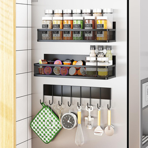 Ensemble d'étagères à épices magnétiques pour réfrigérateur, support mural en métal, organisateur de rangement, étagères latérales pour fours et réfrigérateurs - Product Image 1