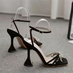 Heeled <b>Sandals</b> Fashion Rhinestone Bow High-heeled <b>Sandals</b> <b>for</b> <b>Women</b> in Foreign Trade High Slim Heels Floral Roman <b>Sandals</b> - Product Image 2