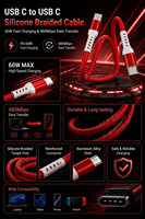 Venta caliente Nylon trenzado 6A 60W PD Carga rápida USB Tipo C Cable DE DATOS Cable de cargador de alta velocidad para iPhone Apple 15 16 17